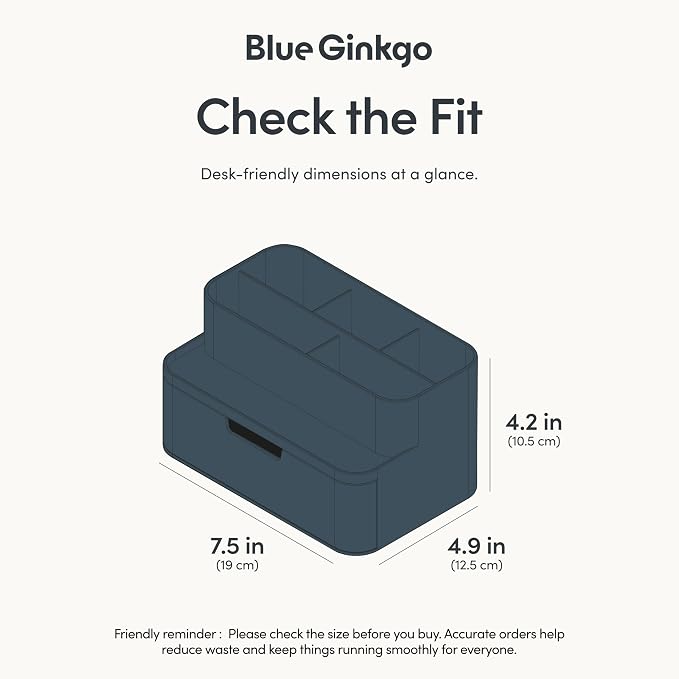 BLUE GINKGO Compact Desk Organizer, Made in Korea | 5 Compartments. Half - Image 3