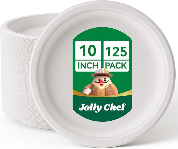 Compostable Heavy Duty Plates   Eco-Friendly Disposable White Paper by JOLLYCHEF