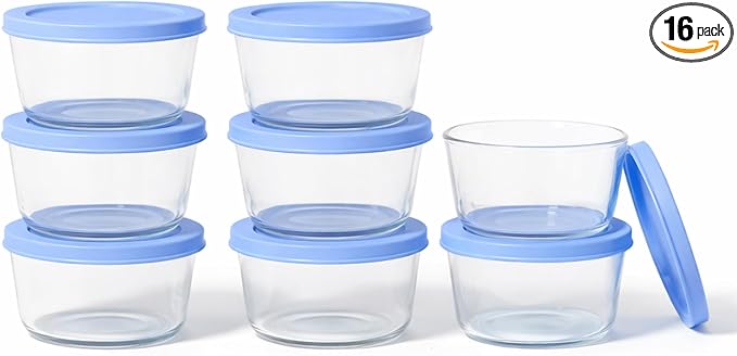 16-Piece Glass Food Storage Containers Set | 1-Cup, Leakproof | Microwave by DuraLiving