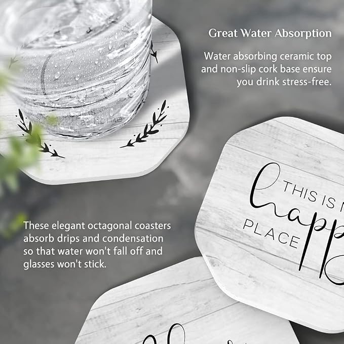 UMIRRO Absorbent Ceramic Stone Coasters Set of 6 - Image 4