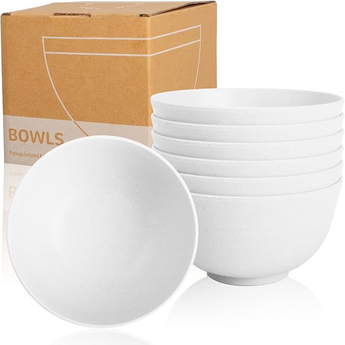 Wheat Straw Camping Bowls Sets of 6, Unbreakable 26oz Lightweight Bowls Sets by WROVA