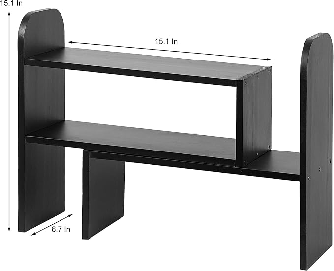 Desktop Adjustable Natural Wood Book Shelf Organizer Office Storage Rack - Image 3