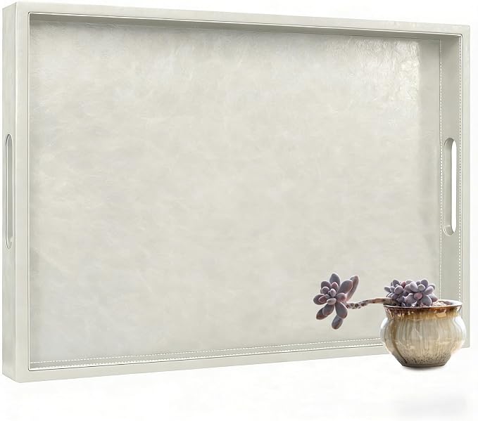 30 x 24 inches Rectangle Leather Ottoman Serving Tray by Unknown