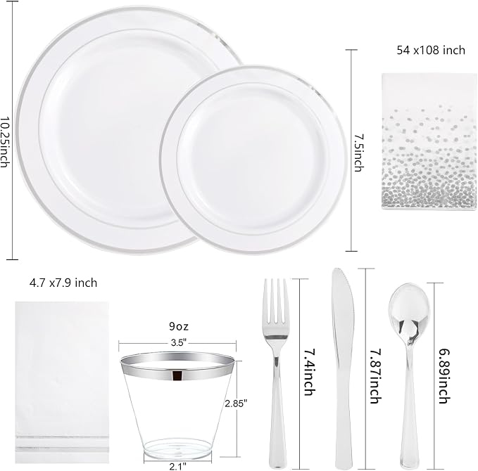 GATHER 176PCS Silver Plastic Plates - Image 2