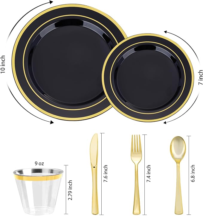 BESTVIP 600PCS Black Gold Dinnerware Set - Image 5