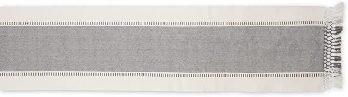 DII Dobby Stripe Table Runner, 13x72 Cool Gray & Cream Background | Woven - Image 2