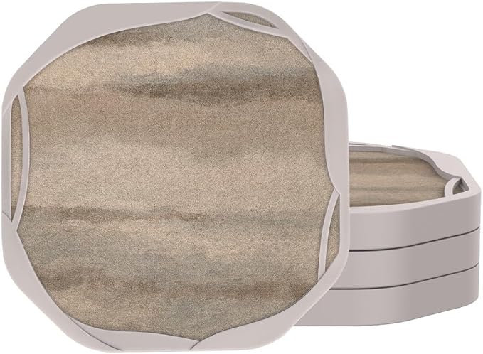 UMIRRO Absorbent Felt & Silicone Drink Coasters Set of 4, Taupe Watercolor | by Umirro
