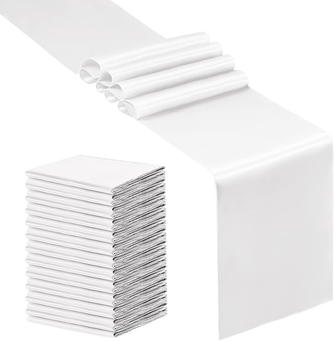 SiinvdaBZX 24 Pcs White Satin Table Runner 12 x 108 inches Long | Bright Smooth by SiinvdaBZX