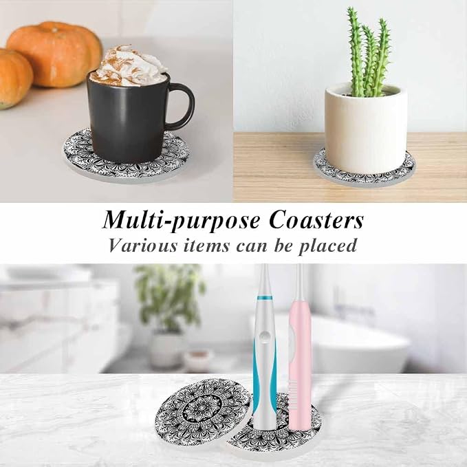 oFloral Flower Black Coasters for Drinks Mandala Vintage Ethnic Features Cups - Image 6
