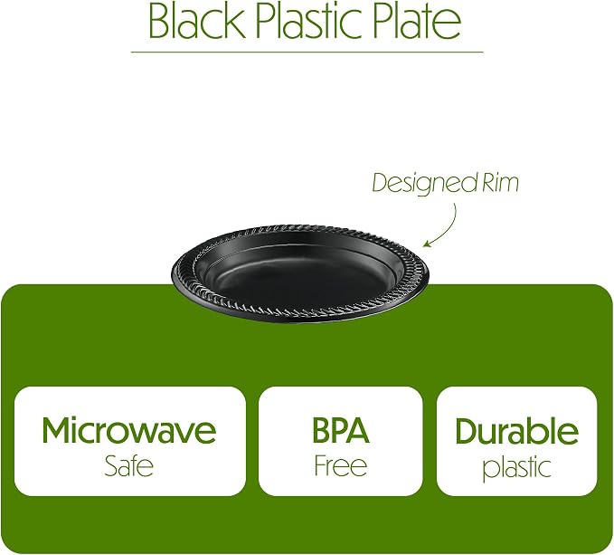 PLASTICPRO 200 PCS Black Plastic Plates Light Weight 6 Inch Plastic Dessert - Image 6