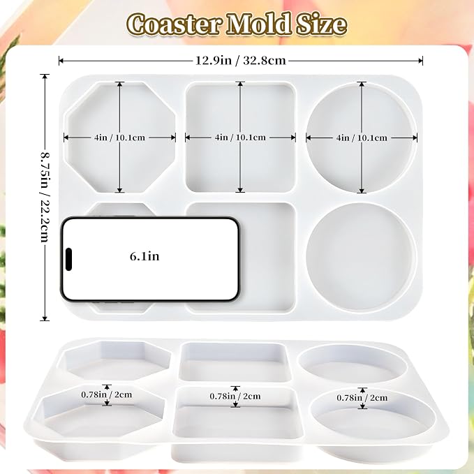 Resin Coaster Molds, 3 Variety Shaped 4 Inch Coaster Casting Molds | Large 6 - Image 2