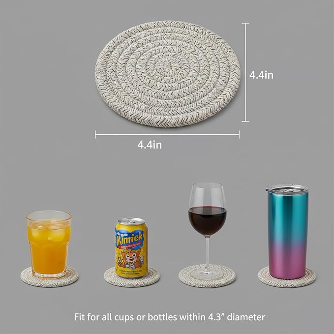 Drink Coasters Set of 8 with Holder, Cotton Woven | Absorbent cotton woven - Image 4