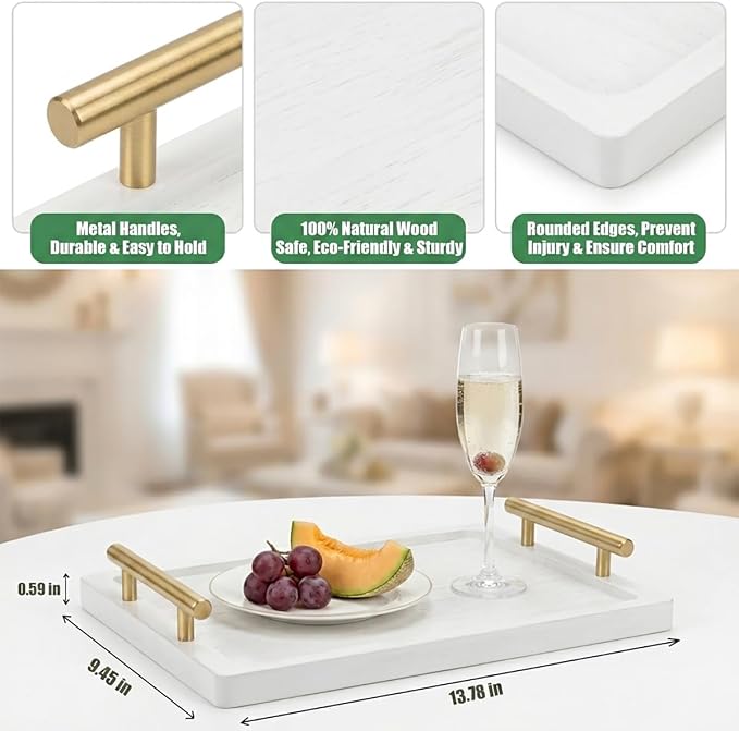 PEKER Wooden Serving Tray with Metal Handles, Ottoman & Home Décor, Wooden Food - Image 2