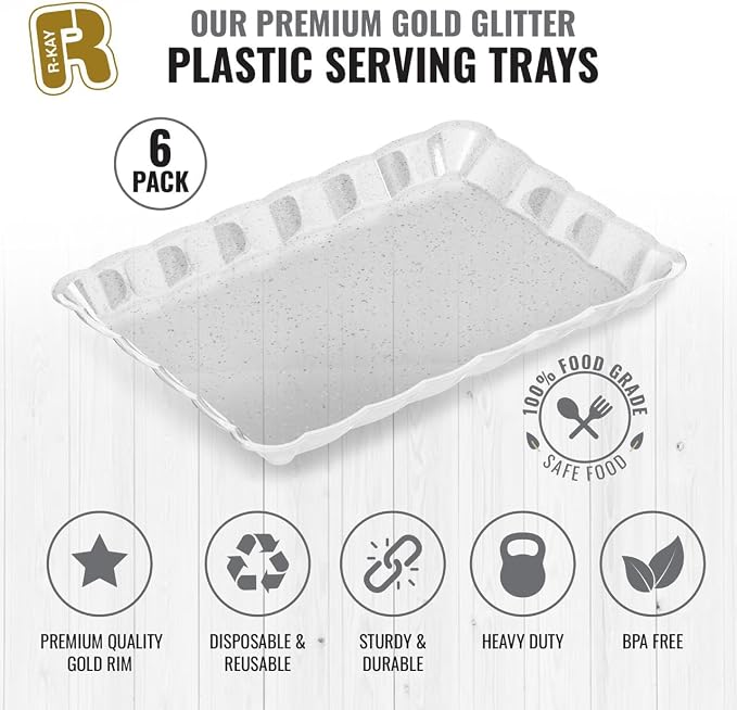 6 Pack Silver Glitter Plastic Serving Trays - Image 5