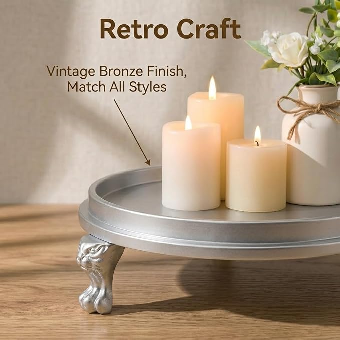 Matte Silver Decorative Tray, 11.8 Inch Round Tray - Image 4