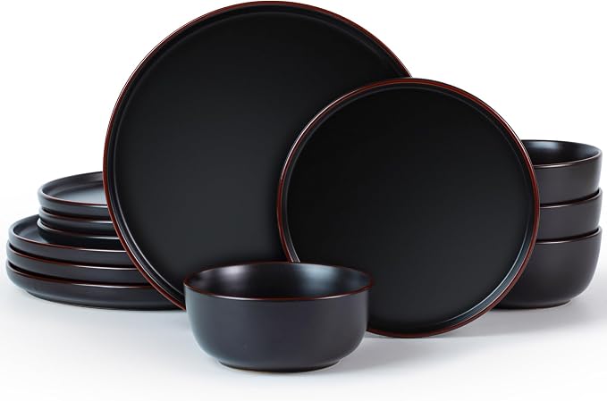 Famiware Mercury 12-Piece Stoneware Dinnerware Set, Matte Black | Plates and by Famiware