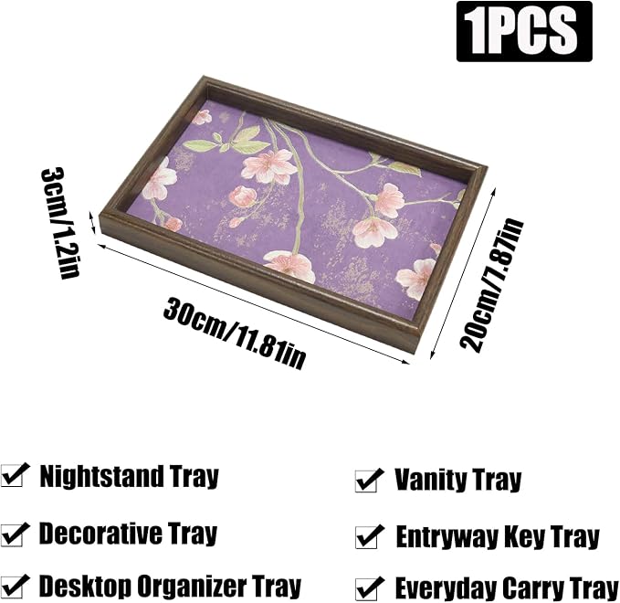 Wooden Valet Tray Floral Base Catchall Nightstand Organizer, Vanity – Vintage - Image 2