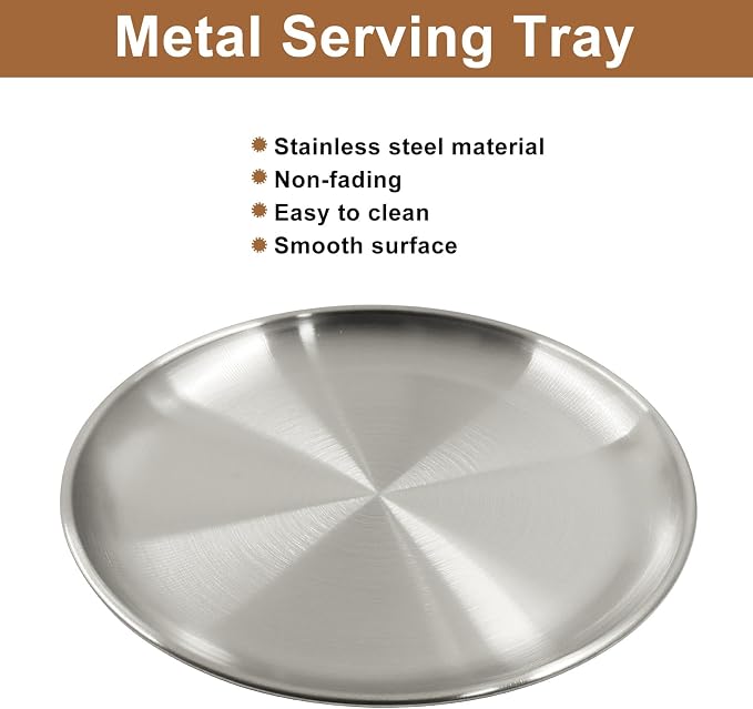 Piutouyar 2 Pcs 20 cm / 7.87 Inch Round Serving Tray, Decorative Tray Circular - Image 3