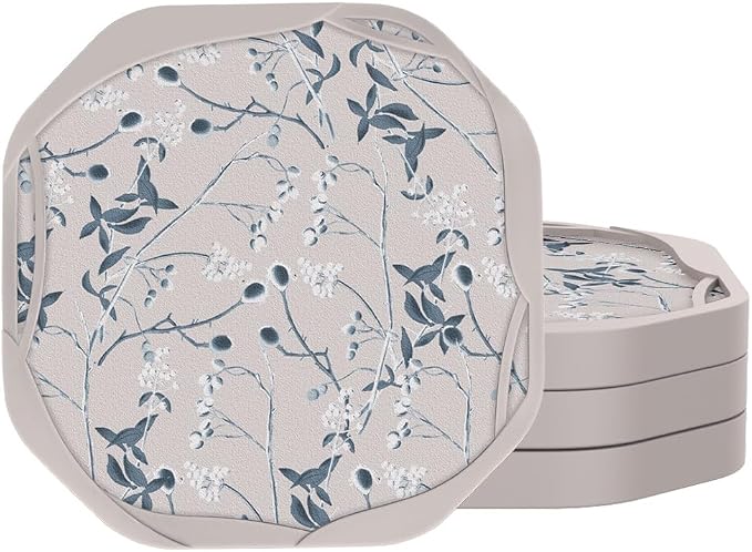 UMIRRO Absorbent Felt & Silicone Drink Coasters Set of 4, Botanical Floral | by Umirro