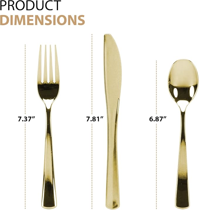 Gold Plastic Silverware Set, Extra Heavy Duty Flatware, Disposable Cutlery - Image 2