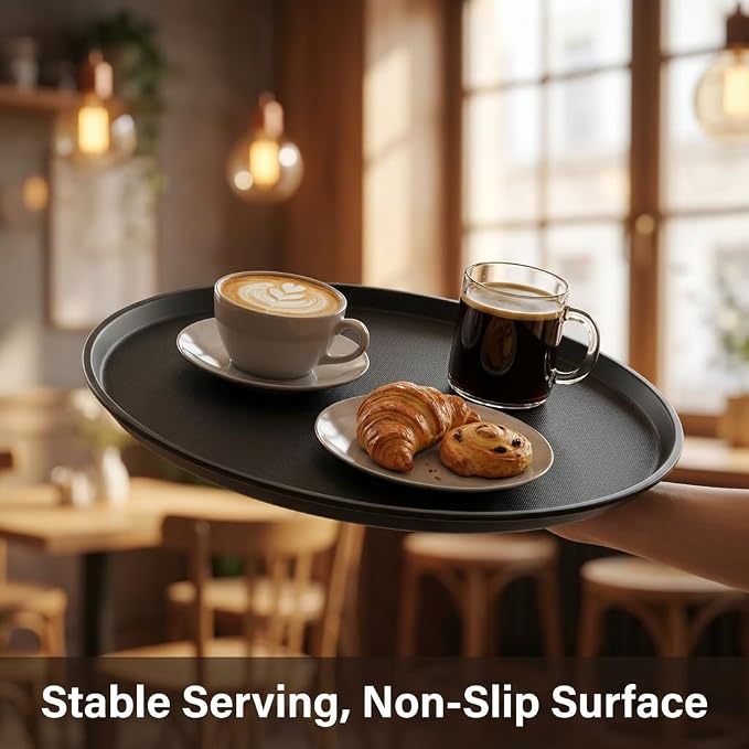 QWORK 16" Round Non-Slip Tray, 8 Pack Restaurant Serving Trays - Image 4