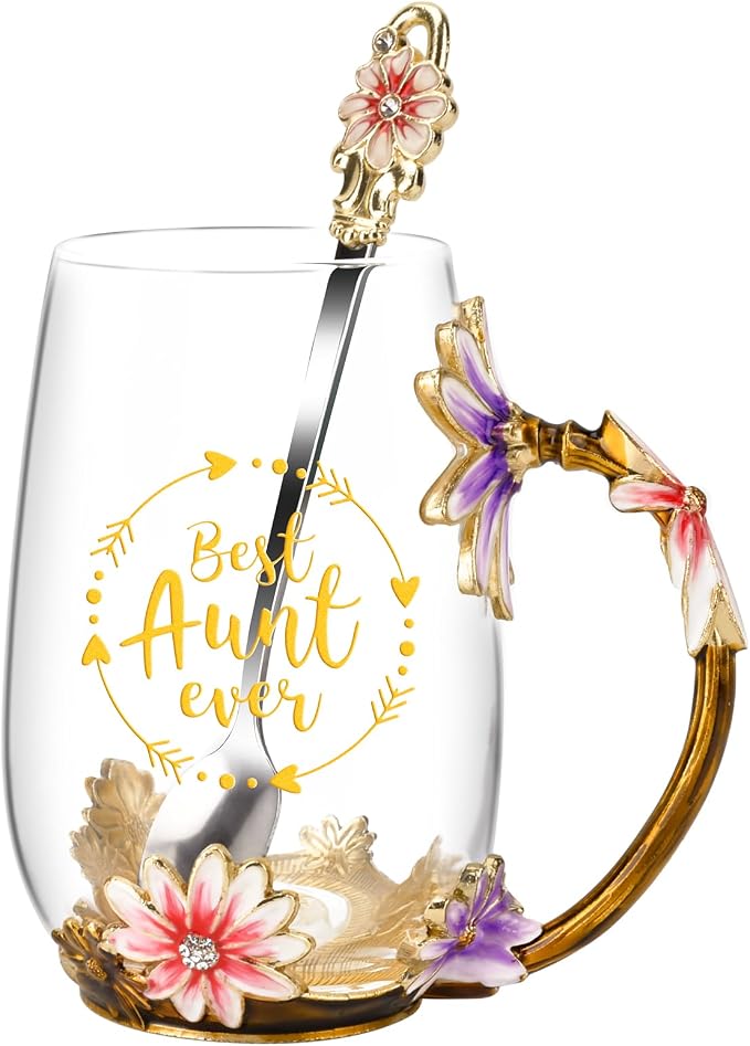 OEAGO Gifts for Aunt from Niece Nephew Tea Cup Cool Birthday Gift Enamel Flower by OEAGO