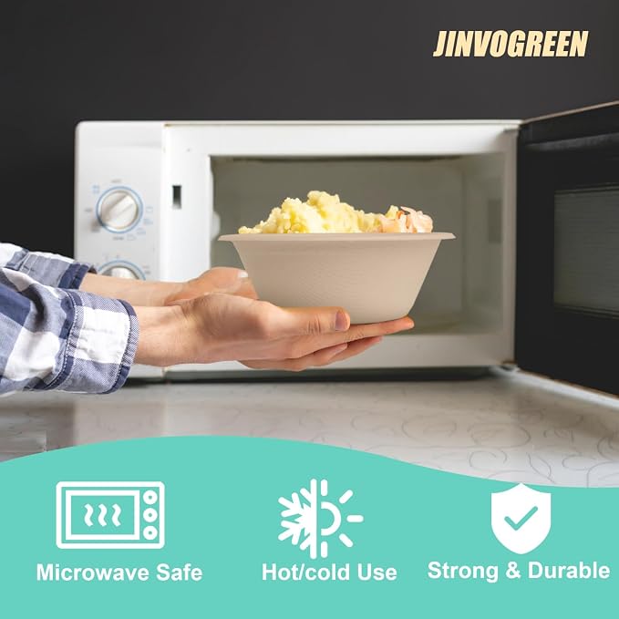 JINVOGREEN 12 oz Paper Bowls, Heavy Duty Biodegradable Bagasse Bowl - Image 9
