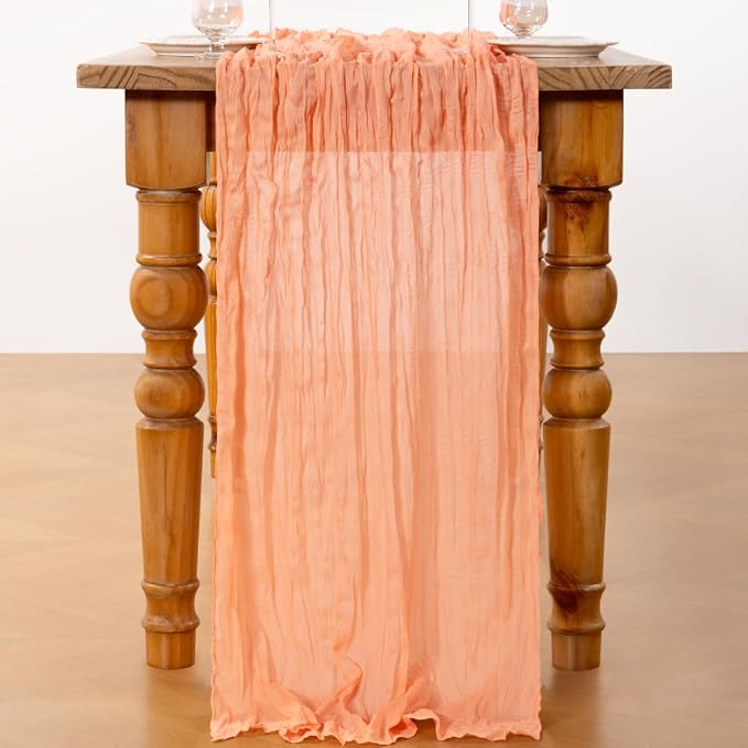 DeZerlor Peach Cheesecloth Table Runners 6 Pack Summer Boho Runners | 120Inches - Image 4