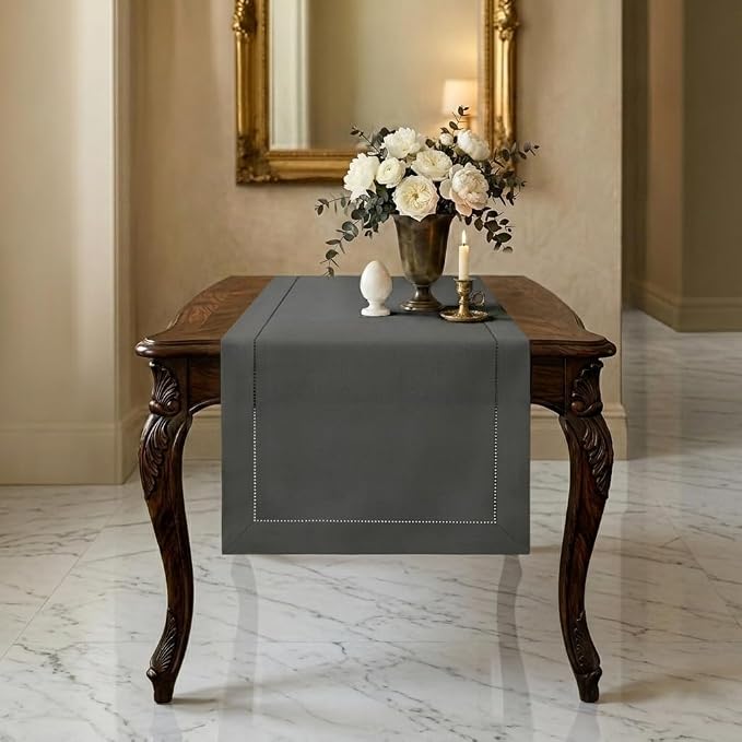 Signature Linen™ by D'Moksha Charcoal Grey Table Runner 48 Inches, 100% Pure by DMokshaHomes