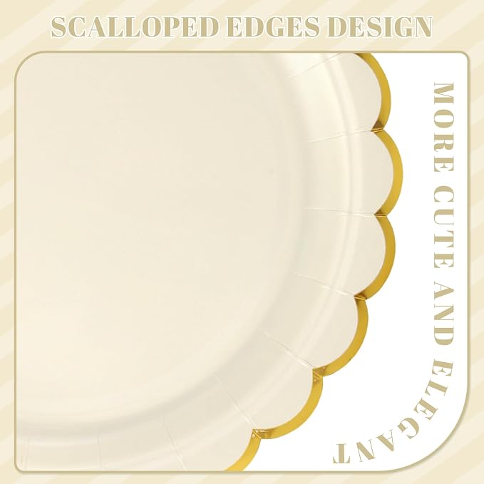 NatNarr 30 Pk Ivory Paper Plates 9" Scalloped Cream Plates - Image 3
