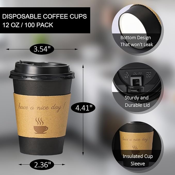 BYSNOW 100 pack 12 oz Disposable Coffee Cups - Image 2