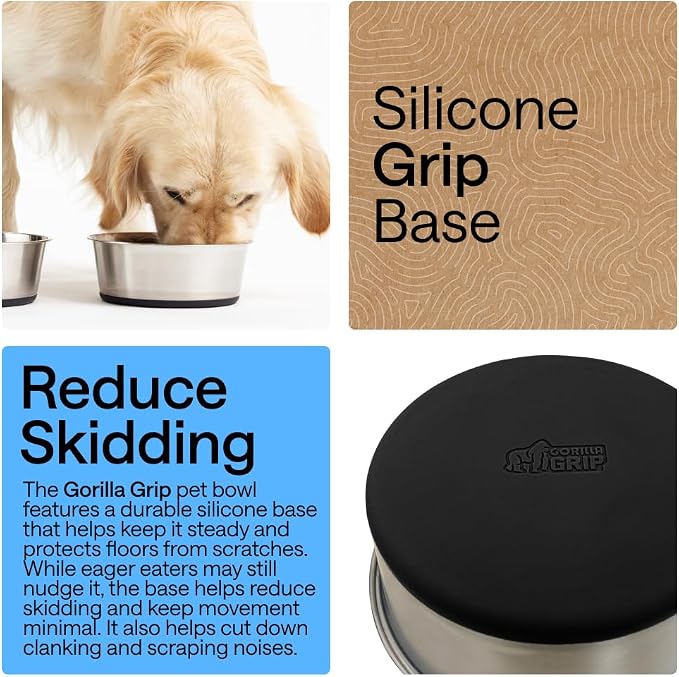 GORILLA GRIP Dog Bowl, Holds 4 Cups, Food Grade 304 Stainless Steel Food and - Image 3