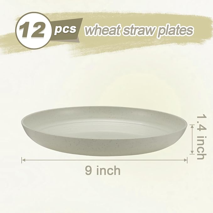 HEYCOME 12 Pcs Unbreakable Deep Dinner Plates Set, 9 inch Reusable Plastic - Image 2