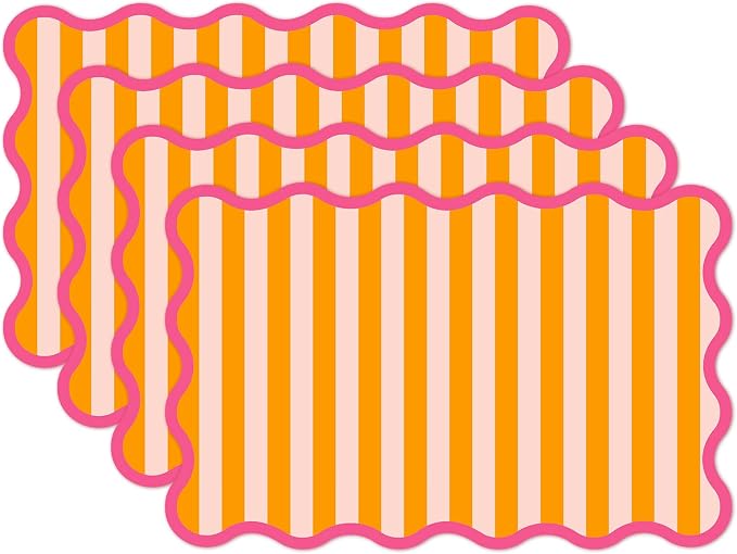 JarThenaAMCS 60 Pcs Stripe Scalloped Paper Placemats Table Mats 11 x 17 Inch by JarThenaAMCS