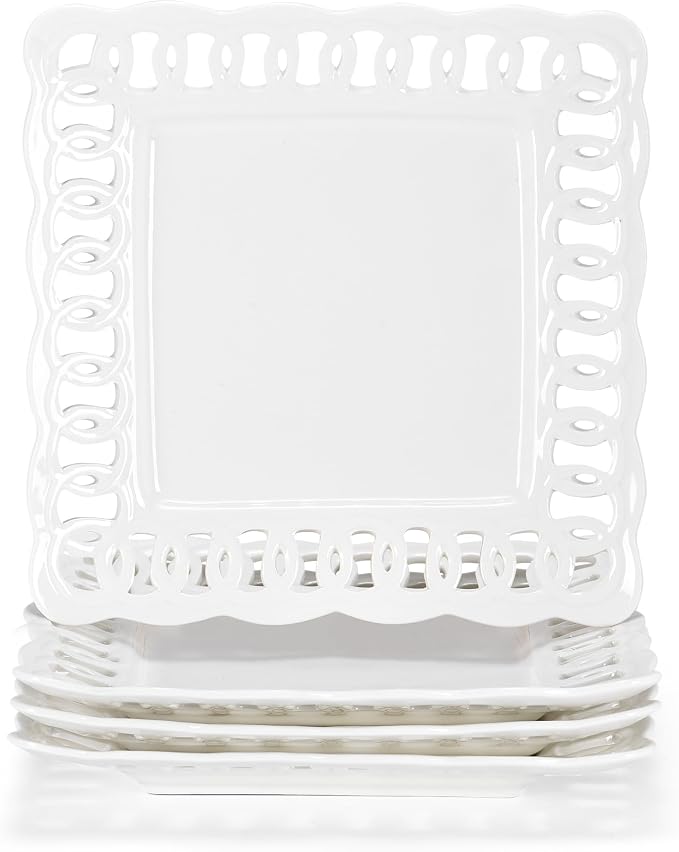Ceramic Square Dinner Plates, 11 inch Square Serving Plate Set of 4 by fMBB