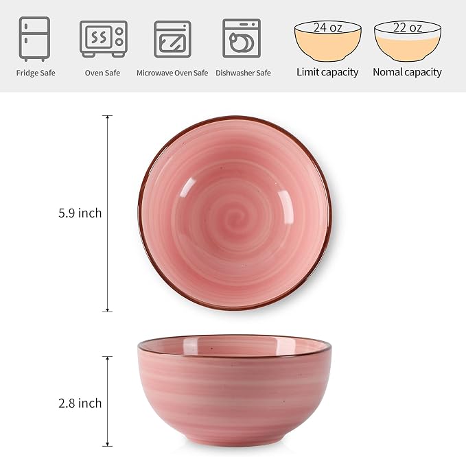 Selamica Ceramic 24 Oz Cereal Bowls Set, Deep Soup Bowls, 5.9 Inch Porcelain - Image 2
