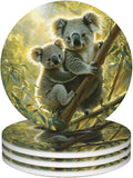 Koala Leaves Pattern Coasters for Drinks Absorbent Round Ceramic Coasters Set by Unknown
