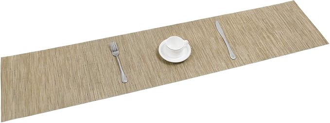 SHACOS 12x54 inch Woven Vinyl Table Runner Wipe Clean Reversible Weave Table - Image 4