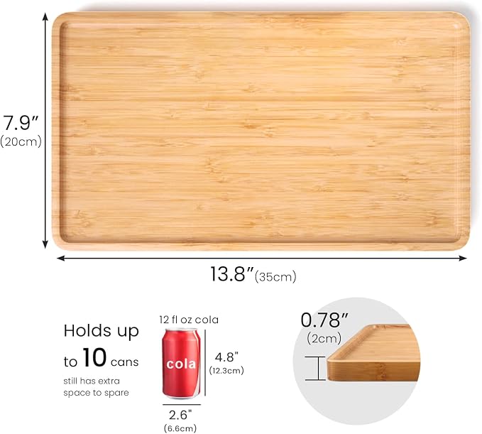 VERTORGAN Bamboo Serving Tray, 13.8x7.9 Inch Trays, Home Decor | Coffee Table - Image 5