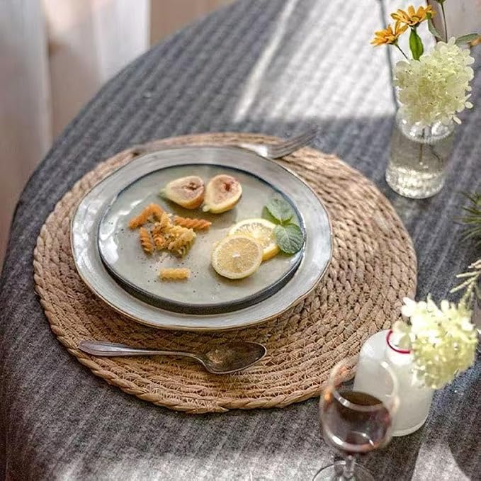6Pcs 12" Round Woven Rattan Placemats, Natural Hand-Woven Water Hyacinth - Image 2