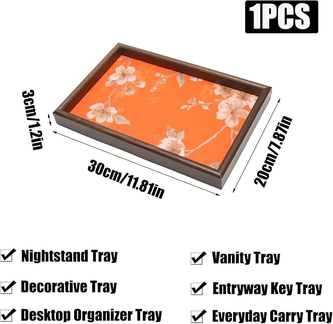 Wooden Valet Tray with Floral Base - Image 2