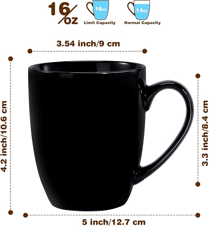 Urbanstrive 16 oz Large Coffee Mugs Set of 6 Ceramic Coffee Mug White Coffee - Image 2
