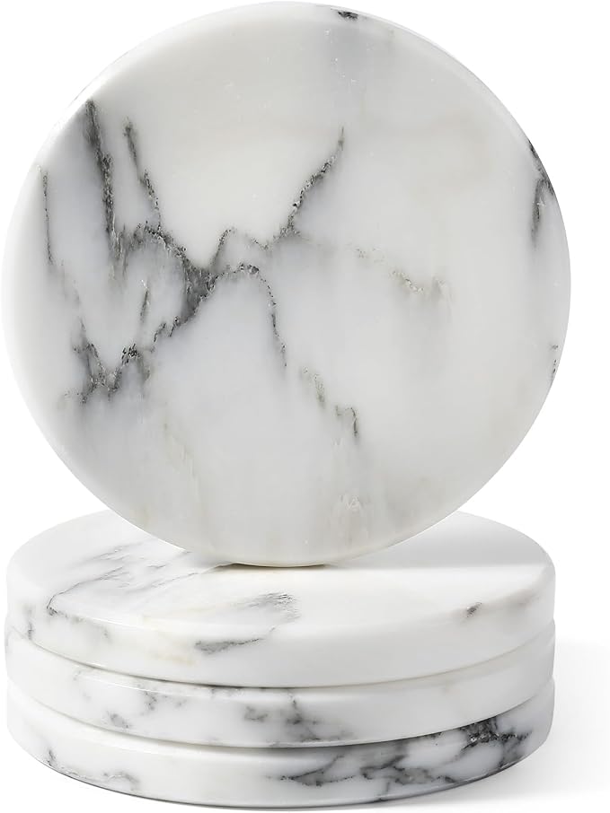 Marble Coaster Set of 4, Round Coasters, Marble Coasters by Koville