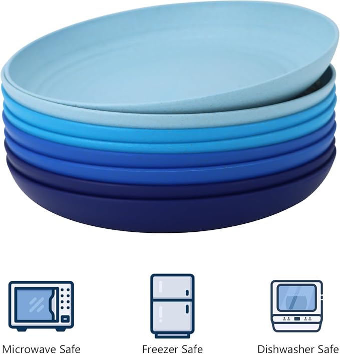 Deep Dinner Plates Unbreakable Wheat Straw Plate Set of 8 Microwave and - Image 3