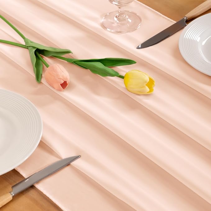 Beige Chiffon Table Runner Summer Boho Wedding Birthday Party Decor | 10ft - Image 2