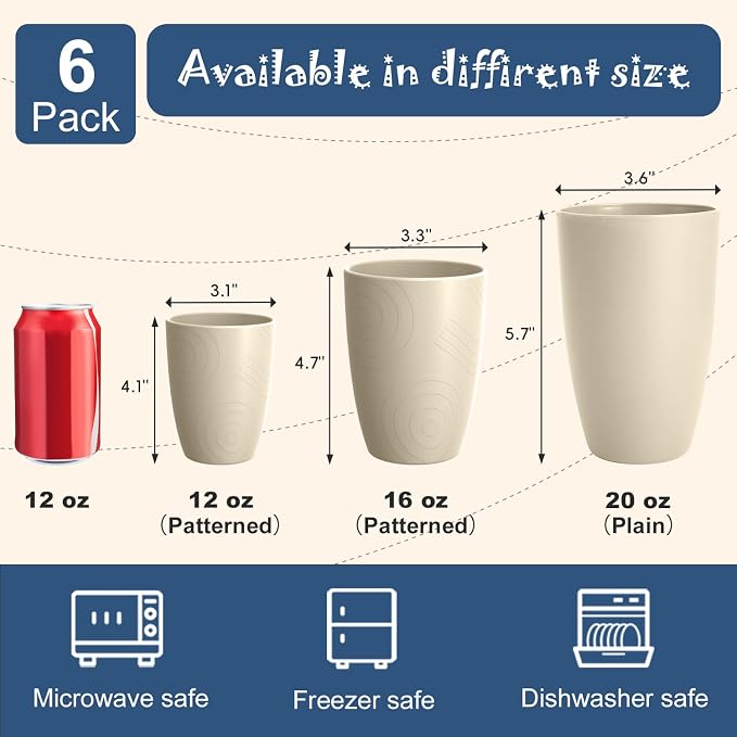 Unbreakable Wheat Straw Cups Set of 6, 12 OZ Reusable Plastic Cup Alternative - Image 6
