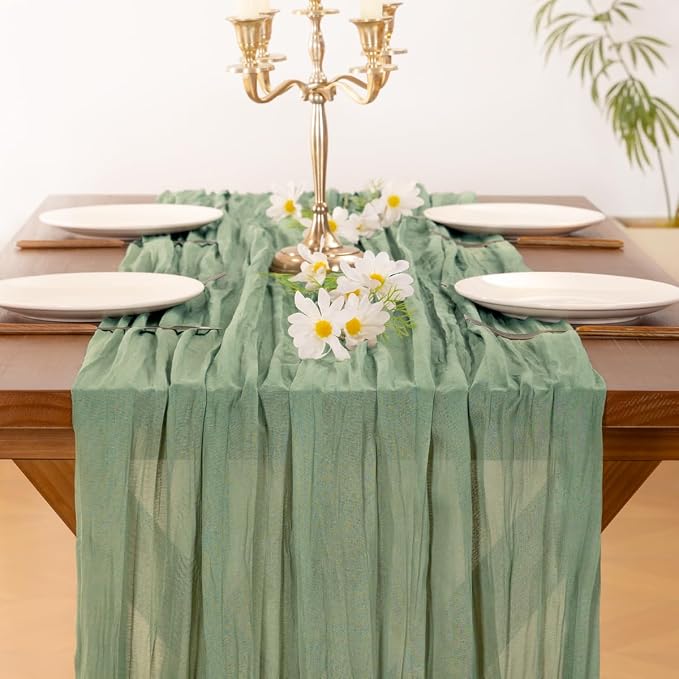 Cheesecloth Table Runner Summer Boho Wedding Birthday Party Home Decor | Sage - Image 2