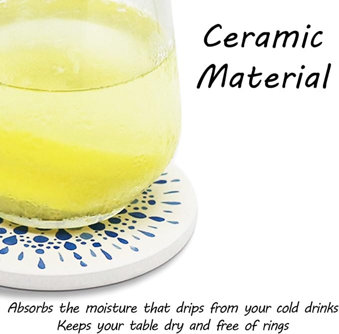 AD Set of 6 Coasters for Drinks Absorbing Round Ceramic Stone Coaster - Image 5