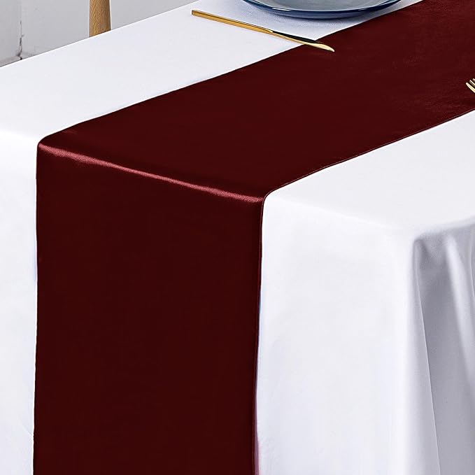 SiinvdaBZX 24 Pcs Burgundy Satin Table Runner 12 x 108 inches Long | Bright - Image 5