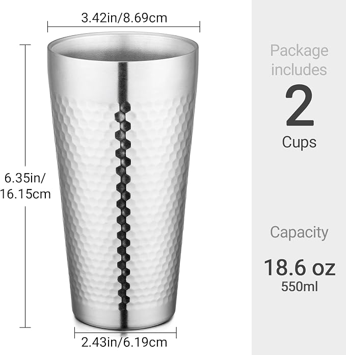 Beasea Stainless Steel Cups 19 oz, 2 Pack Large 18.6oz 550ml Stainless Steel - Image 2